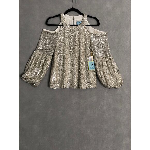 CeCe Women's Size Small Cold Shoulder Sequin Top NEW - Picture 1 of 7